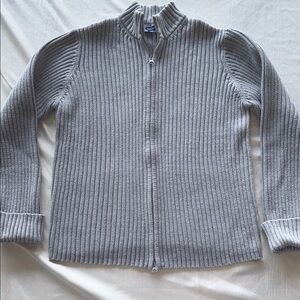 Old Navy Gray Mock Neck Full Zip Ribbed Sweater Cuffed Timeless Classic Sz XL